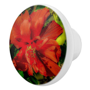 Red Flower Power Ceramic Knob
