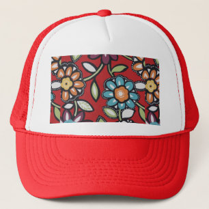 red flower power hat