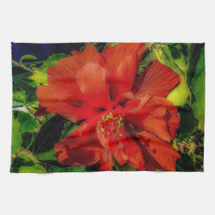 Red Flower Power Tea Towel