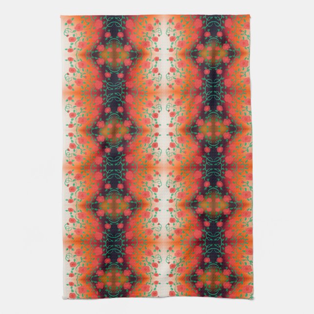Red Flower  Print Tea-Towel Tea Towel (Vertical)