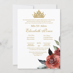  Red flower Quinceanera invitation
