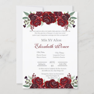 Red flower Quinceanera invitation