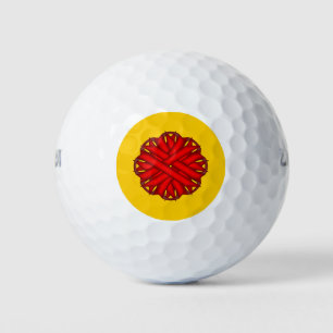 Red Flower Ribbon by Kenneth Yoncich Golf Balls
