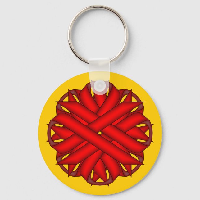 Red Flower Ribbon by Kenneth Yoncich Key Ring (Front)