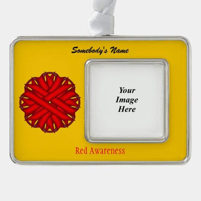 Red Flower Ribbon Tmpl (H-O) by Kenneth Yoncich Silver Plated Framed Ornament (Front)