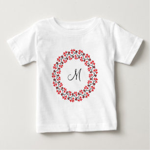 Red flower ring Personalised Monogram Initial Baby T-Shirt
