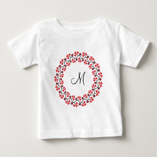 Red flower ring Personalised Monogram Initial Baby T-Shirt (Front)