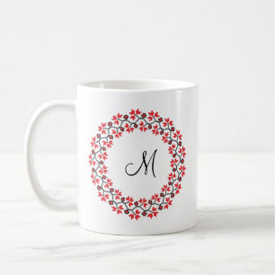 Red flower ring Personalised Monogram Initial Coffee Mug