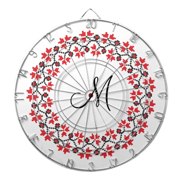 Red flower ring Personalised Monogram Initial Dartboard (Front)