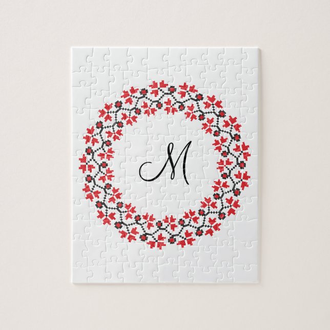 Red flower ring Personalised Monogram Initial Jigsaw Puzzle (Vertical)