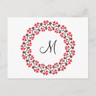 Red flower ring Personalised Monogram Initial Postcard