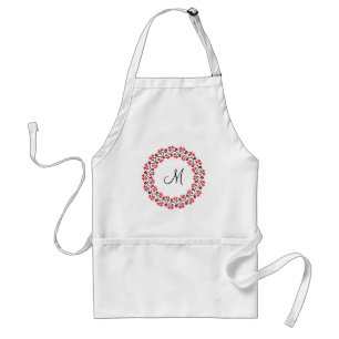 Red flower ring Personalised Monogram Initial Standard Apron