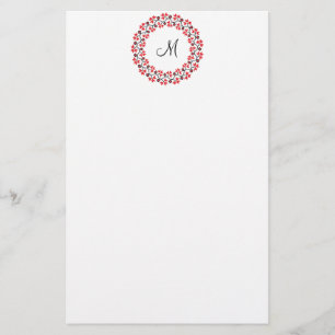 Red flower ring Personalised Monogram Initial Stationery