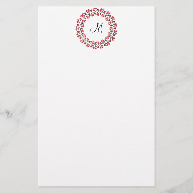 Red flower ring Personalised Monogram Initial Stationery (Front)