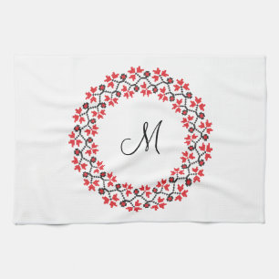 Red flower ring Personalised Monogram Initial Tea Towel