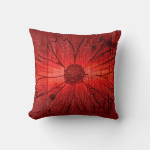 Red Flower Vintage Art Design Abstract Pillow
