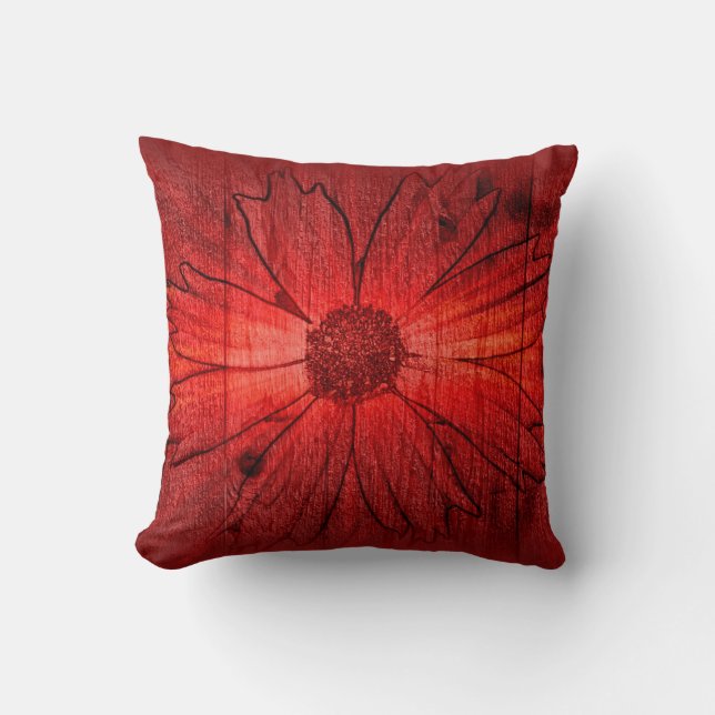 Red Flower Vintage Art Design Abstract Pillow (Front)