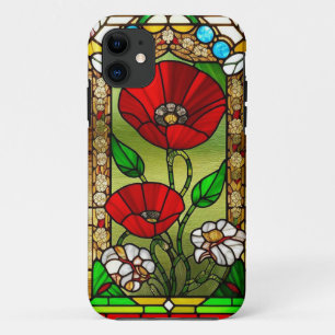 Red Flower Vivid Stained Glass Art iPhone 11 Case