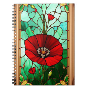 Red Flower Vivid Stained Glass Art Notebook