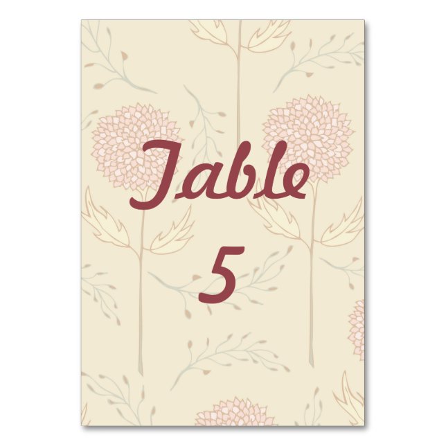Red Flower Wedding Blossoms Table Number (Front)