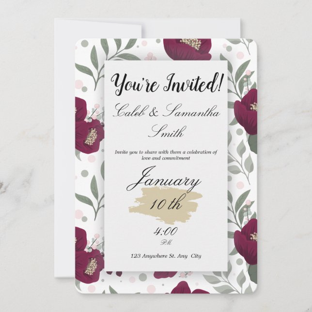 Red Flower Wedding Invitation (Front)