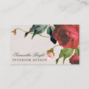 Red Flower Whimsical Leaves Business Card
