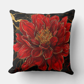 Red Flower with Gold and Black Cushion