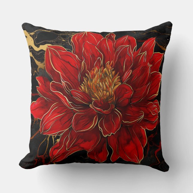 Red Flower with Gold and Black Cushion (Front)