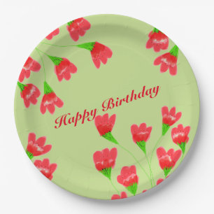 Red Flowered 9 Inch Paper Plates