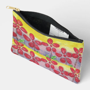 Red Flowered  Accessory Pouch