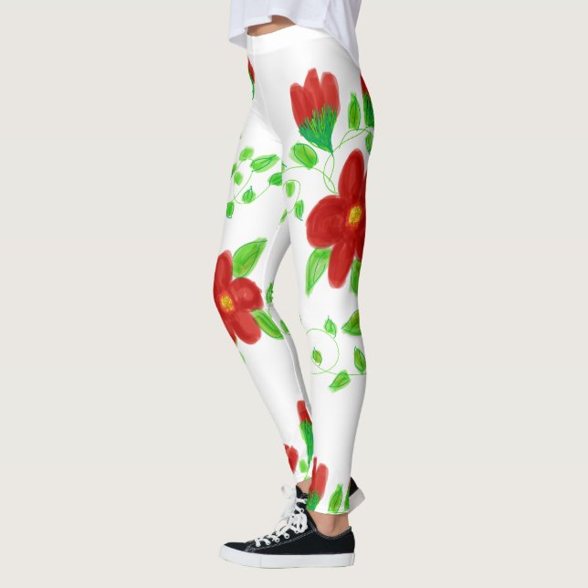 Red Flowered Designer Leggings (Left)
