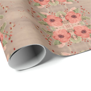 Red Flowered Designer Paper Gift Wrap