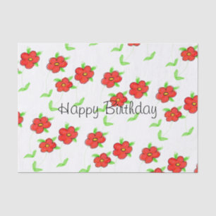 Red Flowered Happy Birthday Tissue Paper
