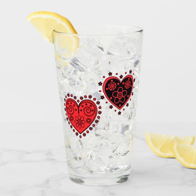 Red Flowered Hearts Glass (Front Ice)