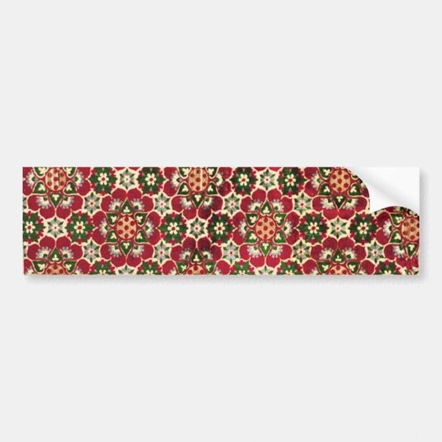 Red Flowered Medici Fabric Bumper Sticker (Front)