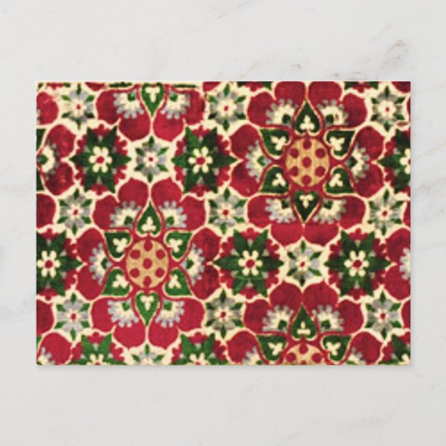 Red Flowered Medici Fabric Postcard (Front)