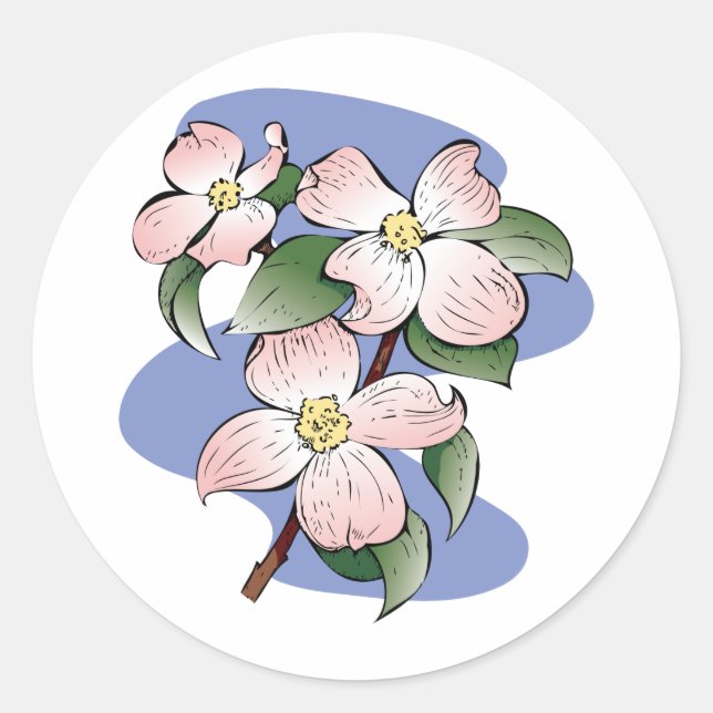 Red Flowering Dogwood Illustration Classic Round Sticker (Front)