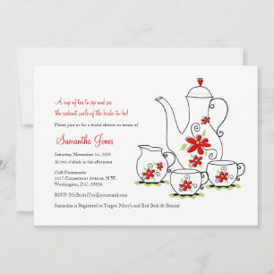 Red Flowers, 5x7 Tea Party Invitations