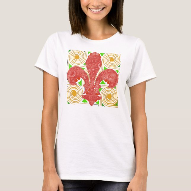 Red Flowers Abstract, Fleur De Lis Water Metre Lid T-Shirt (Front)