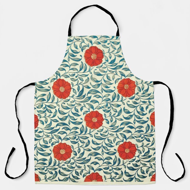 Red Flowers All-Over Print Apron (Front)