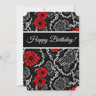 Red Flowers and Black Lace Holiday Card