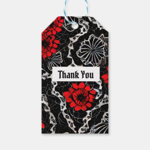 Red Flowers and Black Lace Seamless Pattern Gift Tags