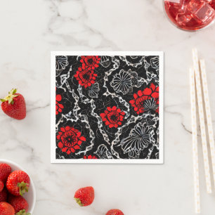 Red Flowers and Black Lace Seamless Pattern Napkin