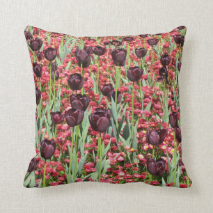 Red Flowers and dark tulips Cushion