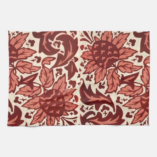 Red Flowers and Fruit Antique Pattern Tea Towel (Horizontal)