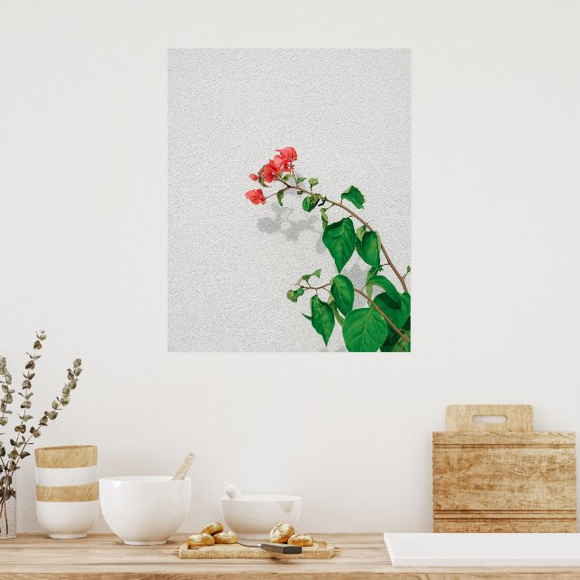 Red Flowers and Green Leaves Minimalist Botanical  Poster (Kitchen)