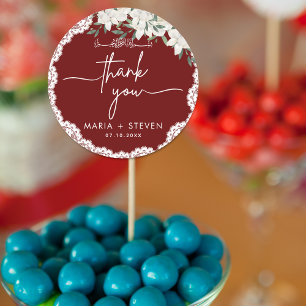 Red flowers and lace Muslim wedding  Classic Round Sticker