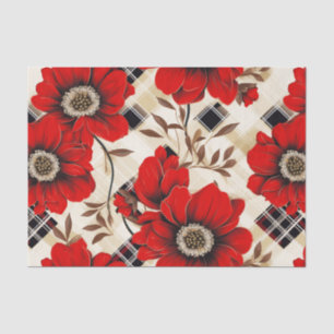 Red flowers and plaid tissue paper