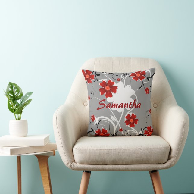 Red Flowers and Silhouette Cushion (Chair)