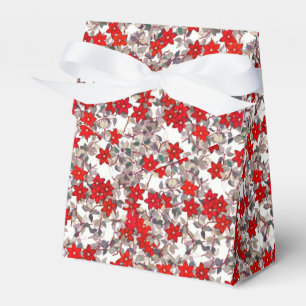 Red flowers and silver grey leaves favour box